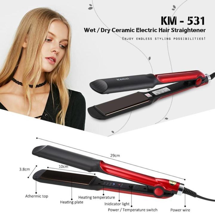 Kemei KM 531 Professional Hair Straightener Wet Dry Ceramic Coating Electric Hair Straightener - Image 2