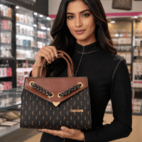 Brown & Black Monogram Structured Handbag