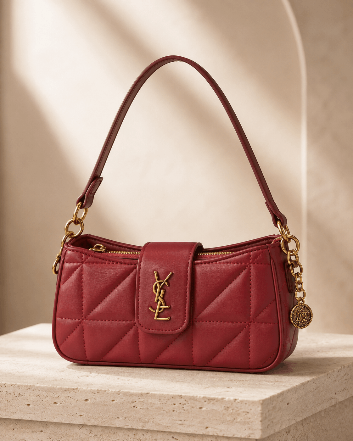 Quilted Logo Shoulder Bag with Gold-Tone Hardware