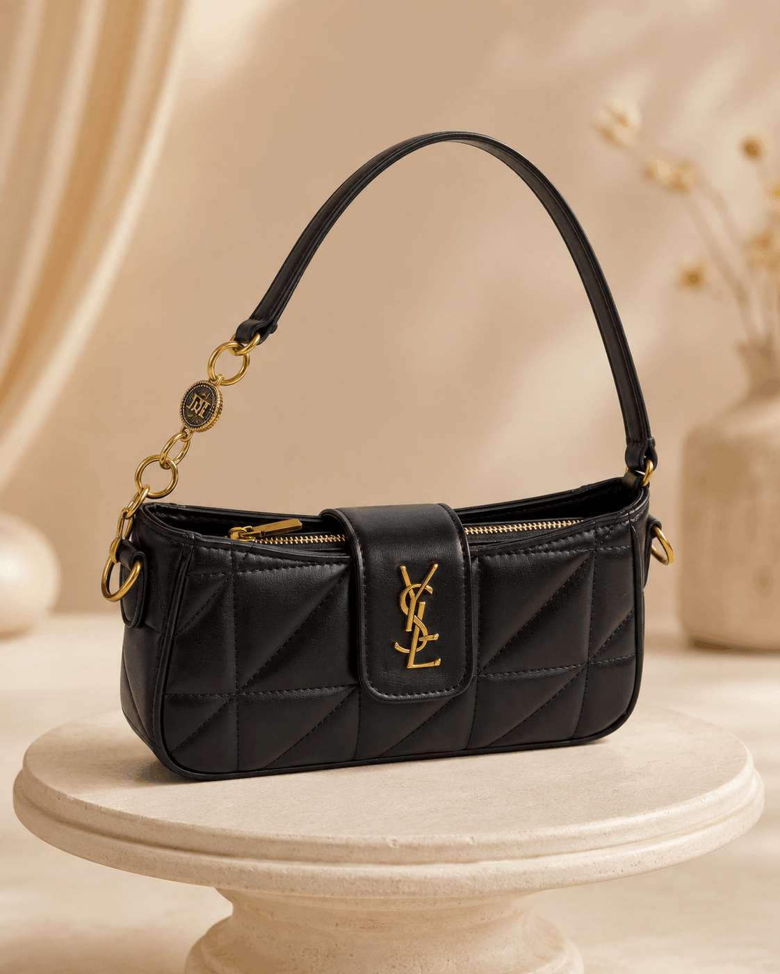 Quilted Logo Shoulder Bag with Gold-Tone Hardware - Image 6