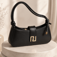 Black Knot-Handle Structured Shoulder Bag