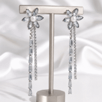 Crystal Flower Long Tassel Earrings
