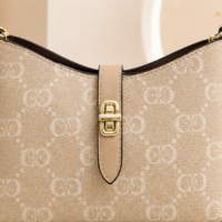 Elegant Beige Monogram Chain Shoulder Bag - front view
