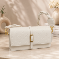 Elegant Ivory Embossed Braided Handle Shoulder Bag - front view